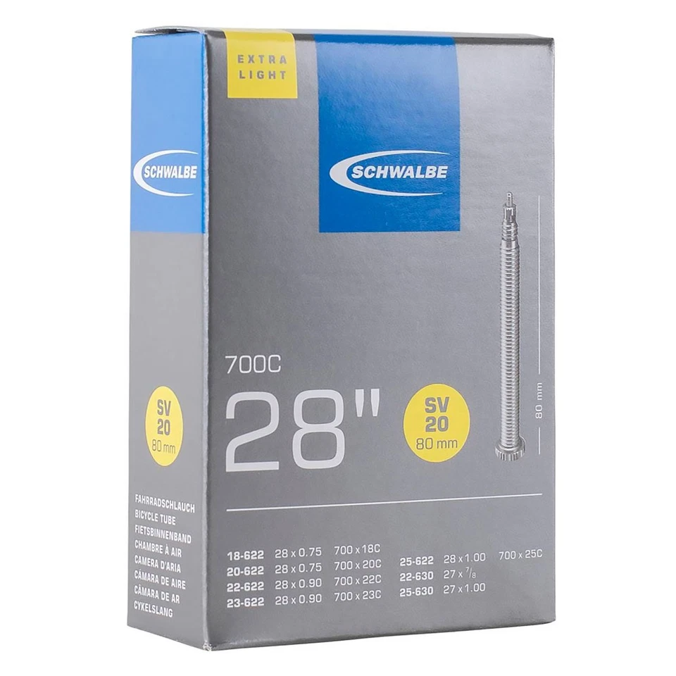 Schwalbe Extra Light Chambre à air 80 mm 700x18-23C (18-622 à 23-622) Noir - Photo 1/1