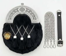 Schottisches komplettes Kleid schwarz Robbe Fell Sporran traditioneller Highland Kilt Accessoire