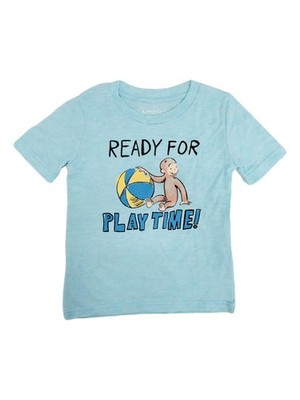 Curious George Toddler Boys Short Blue Ready For Play Time Monkey Tee Shirt 5T