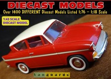 1965 FORD ANGLIA 1200 SUPER 105E; RED & WHITE 1:43 SCALE VANGUARDS DIECAST MODEL