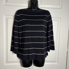 Ann Taylor LOFT Sweater Women S Navy Metallic Stripe Boatneck Long Sleeve Glam