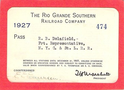 RIO GRANDE SOUTHERN COLORADO RAILWAY RR RY _ LOW # 474 _ RAILROAD PASS 1927