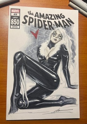 The Amazing Spider-man #850 Black Cat sketch cover , Copic Markers , Pen and Ink