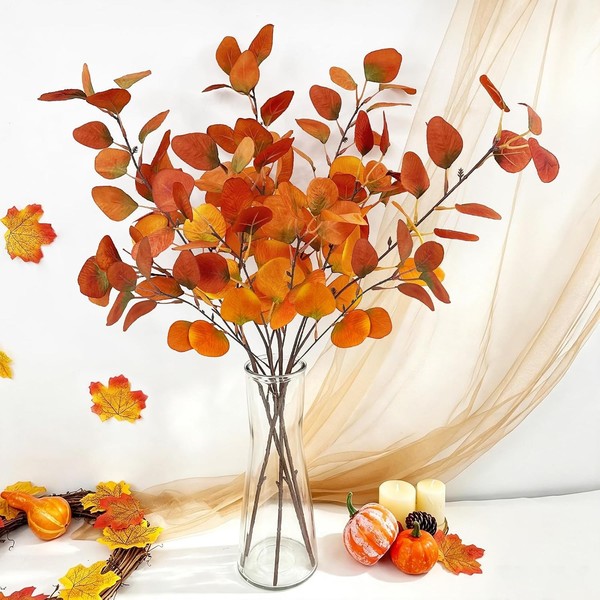 Kunstblumen Herbst Deko Eukalyptus Zweige 67Cm 4 StüCk KüNstliche Pflanzen-image