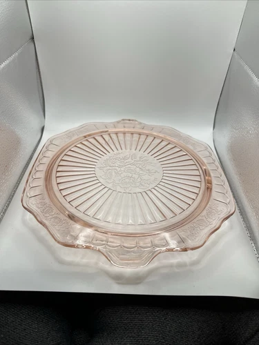 Vintage Pink Depression Glass Mayfair Open Rose Footed Cake Plate SEE ALL