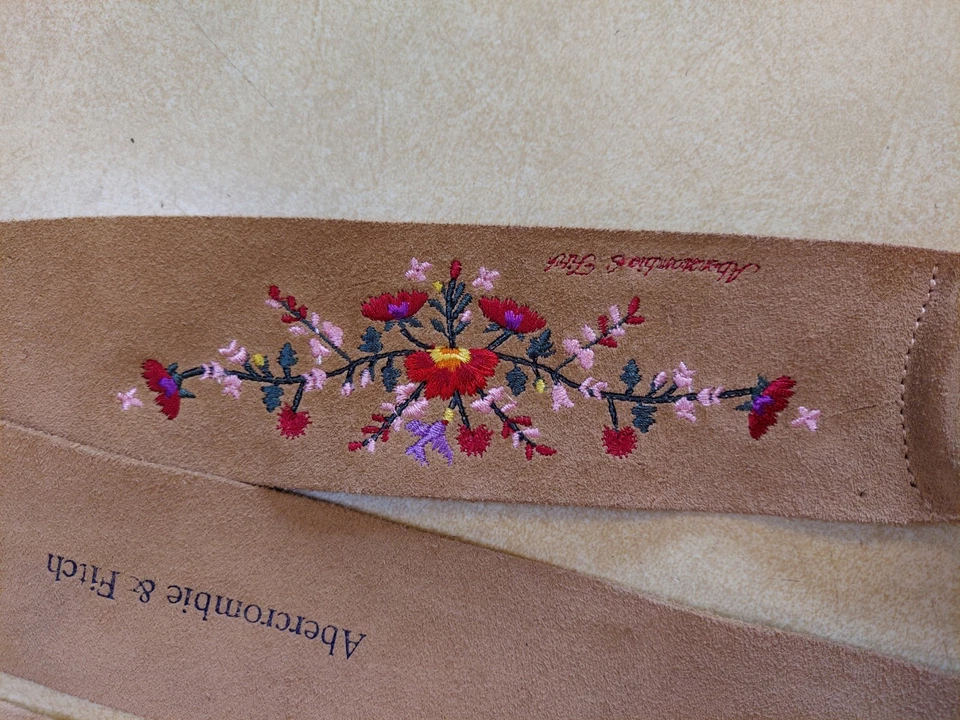 Cinturón Abercrombie Marrón Gamuza Cuero Bordado Corbata Cintura Boho Hippie Y2K Foto 4 de 4