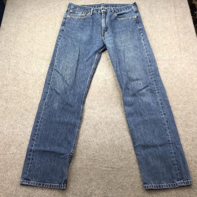 Levis 505 Jeans Mens 36x34 Blue Denim Straight Leg Zip Fly Regular Fit Mid Wash