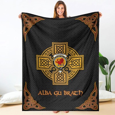 Stewart (Stuart) of Bute Clan Wappen Premium-Decke Schwarz Celtic Cross Style LR