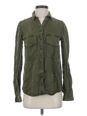 Stradivarius Women Green Long Sleeve Button-Down Shirt S