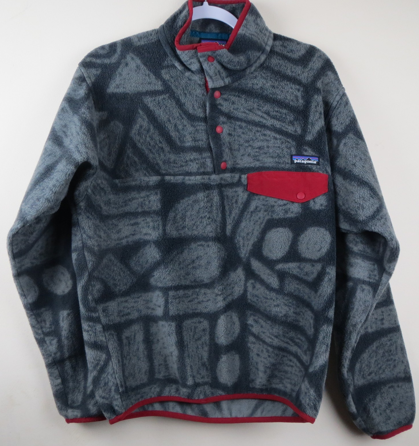 Y2K Patagonia Synchilla Fleece Pullover Mens Small Gray Red Aztec Tribal Pattern