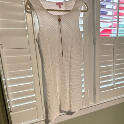 Lilly Pulitzer White Solid Knit Polyester Zip Front Shift Dress Sleeveless L