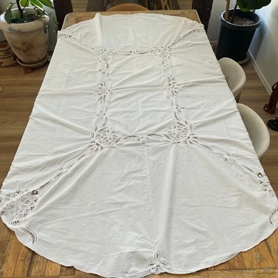 Vintage Imperial Elegance Battenburg Lace Tablecloth White Oval Shape 78''x 64''