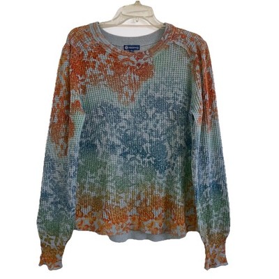 DEMOCRACY ANTHROPOLOGIE L Cotton Waffle Knit Long Sleeve Top Muted Floral Comf