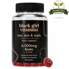 Black Girl Vitamins Hair Skin Nails Gummies Biotin 6000mcg Zinc 60ct USA