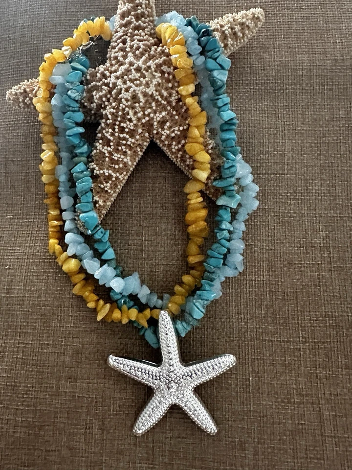 Collar de cuentas de estrella de mar sol y mar - Juego de 3 capas inspiradas en la playa