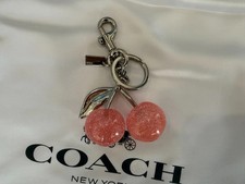Coach Pink Cherry Apple Bag Charm Keychain Resin Metal Brass Purse Decoration