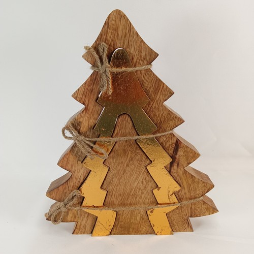 Wood Pine Tree Nesting Holiday Decor 3pc Copper foil Distressed