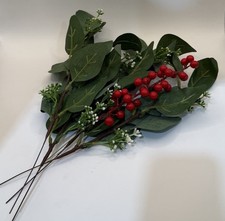 60 PCS Artificial Christmas Picks Faux Eucalyptus Stems Red Holly Berry Picks