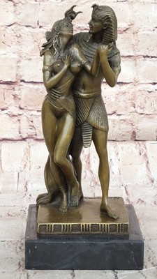 Vintage ART DECO Style BRONZE EGYPTIAN GODDESS Nude LADY Man SCULPTURE FIGURE NR