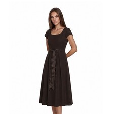 Talbots Fit & Flare Dress Women's Size 6P Petite Black Polka Dot Sash Tie