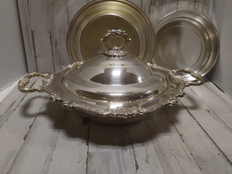 Plato para servir/cazuela cubierto de 4 piezas plateado de colección/plata Sheridan Foto 3 de 4