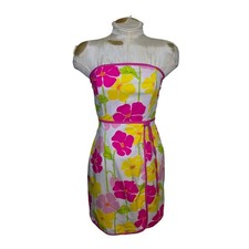 Vintage Lilly Pulitzer Pink Yellow Floral Strapless Mini Dress Size 2