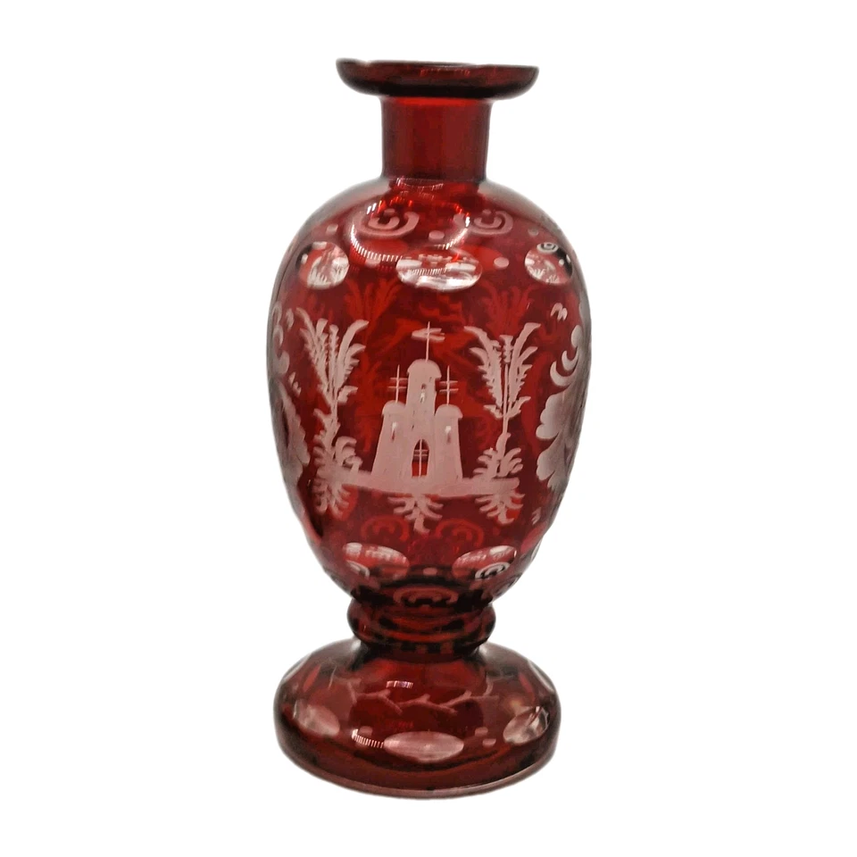 Ruby Cut-to-Clear Czech Bohemian Decanter 6 Glasses - Image 2 of 4