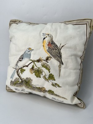 Vintage Bird Pillow White Throated Sparrow Corduroy Back Cottagecore