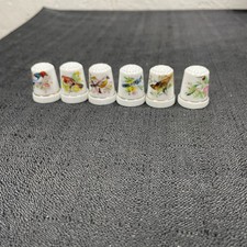 Lot of 6 Porcelain Souvenir Thimble Garden Bi...