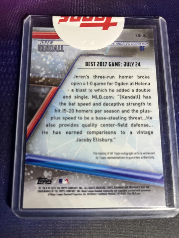 2018 Bowman's Best Jeren Kendall Best Of Auto Autograph #B18-JK Dodgers Sealed - Image 2 of 2