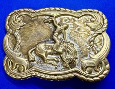 Rodeo Cowboy Saddle Bronc Horse Rider Bronco Busting Vintage Belt Buckle