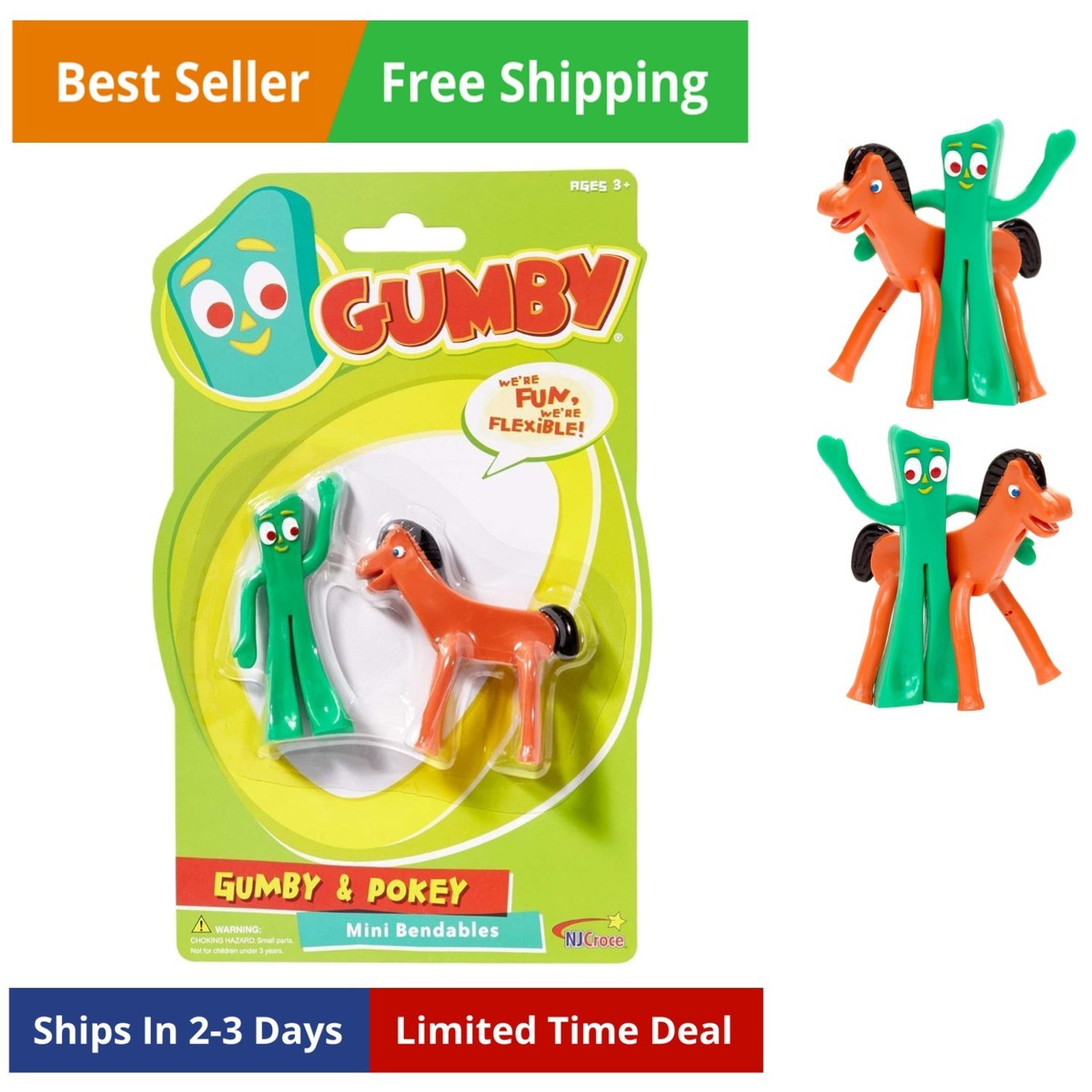 Gumby and Pokey Bendable Figures, Vintage Gift for Kids, Poseable