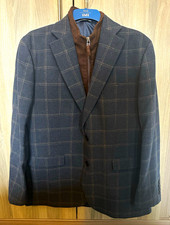 Moss London 1851 Men’s 3 Piece Wool Tweed Suit Blue Check / Size 46R W36 L32