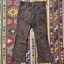 Vintage 1970s Cheap Jeans Suede Leather Flared Jeans Sz 36 - Brown