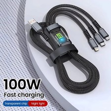 3-In-1 USB 100W 6A Fast Charger Cable Car USB To Type-C Micro