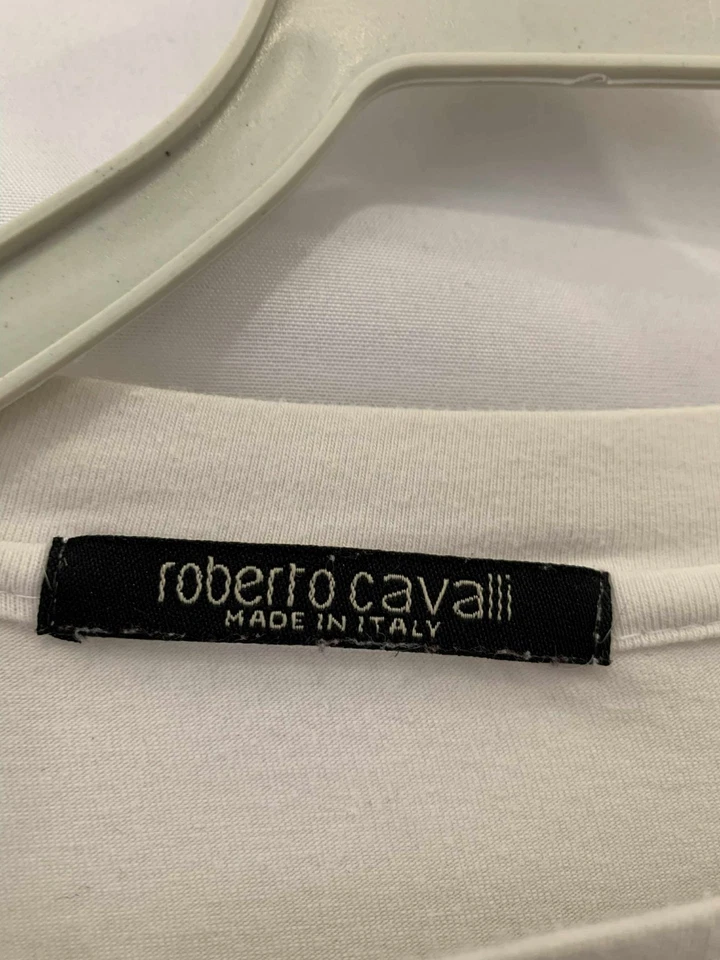 Camiseta Roberto Cavalli Hecha en Italia Gráfica Blanca Negra Dorada XL Rara #15 Foto 3 de 4