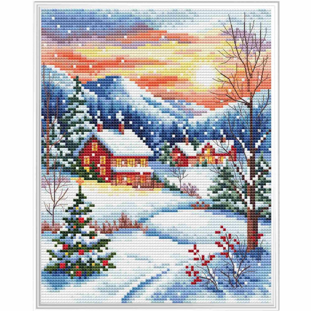 CDA counted cross stitch kit ""Snowy Village"", 15,5x20cm