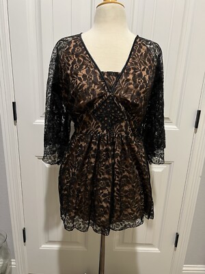 #1297. Angie Black Lace Top/Dress with Sequins and Bell Sleeves. Size M -  NWT | eBay