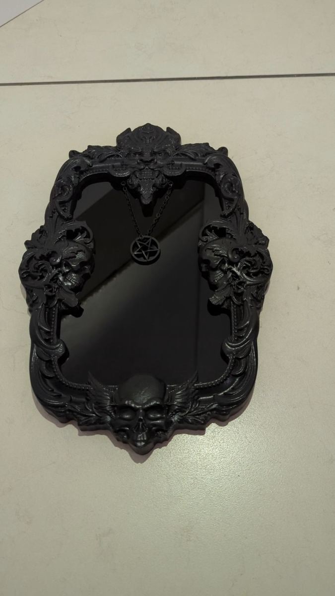 Gothic Black Mirror – Obsidian Style Scrying Mirror with Pentacle
