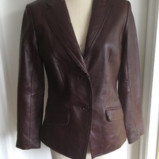 Jaclyn Smith Classic Genuine Leather Dark Brown Women Blazer Jacket S 8 Great
