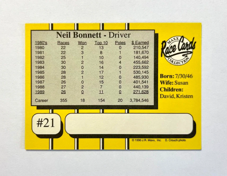 Neil Bonnett NASCAR 1990 Maxx #21 Autographed Signed - Image 4 of 4
