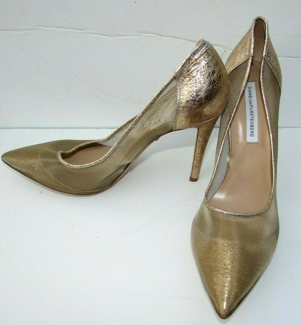 DVF Diane von Furstenburg Size 7, 7.5 high heels pumps shoes  gold black FALL Nw image 5