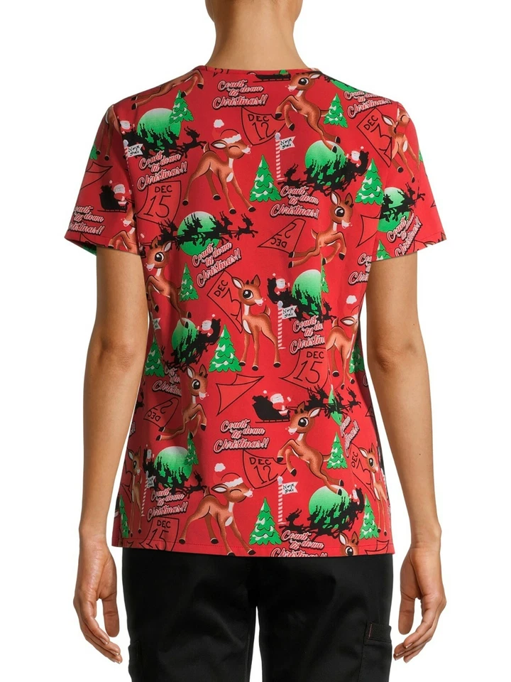 NWT Scrub Top Rudolph the Red Nosed Reindeer Women Size X-Small XS Christmas NEW - Image 3 of 4