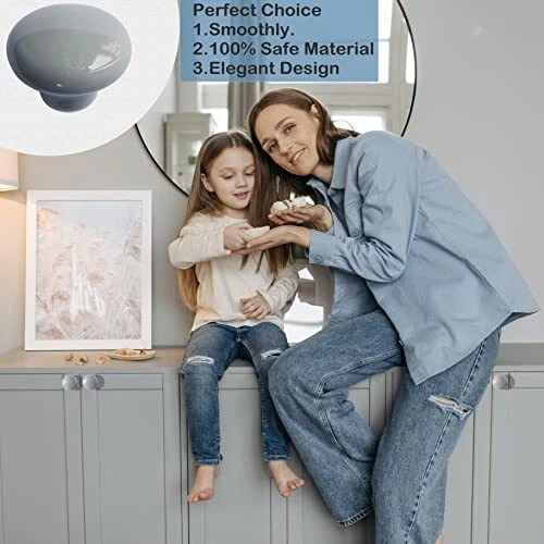 Paquete de 12 perillas de cajón de cerámica de porcelana gris tocador de 1-1/2 pulgada... Foto 2 de 4