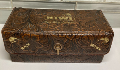 KIWI Shoe Shine Compact Travel Kit Brown Vinyl Case Polish Brown