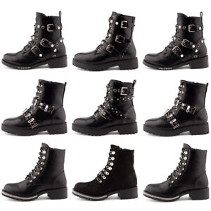 Neu Damen Schnur Boots Stiefeletten Biker Stiefel Nieten 1926 Schuhe Gr 36 41 Ebay