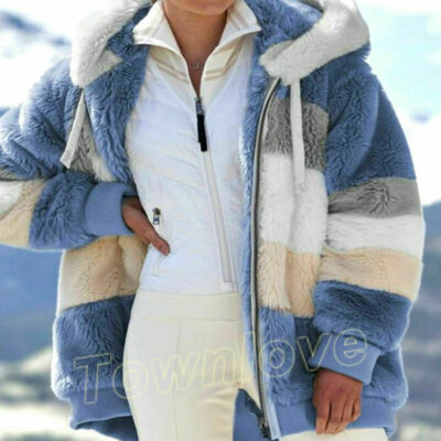 Women's Contrasting Faux Lamb Wool Padded Coat Winter Warm Zip