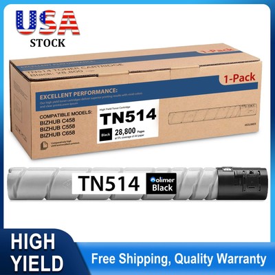 Compatible TN514K Black Toner for Konica Bizhub C558 C458, 28,800 Pages