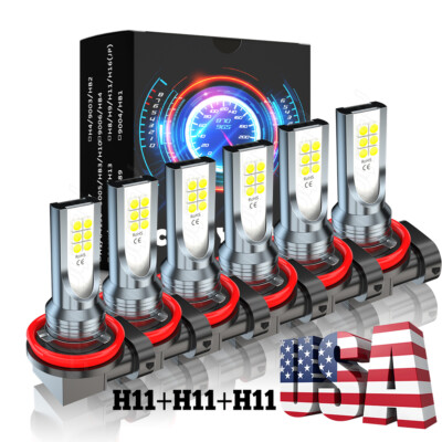 6x H11+H11+H11 LED Headlight Conversion Bulbs High Low Beam Fog Light Combo Kit
