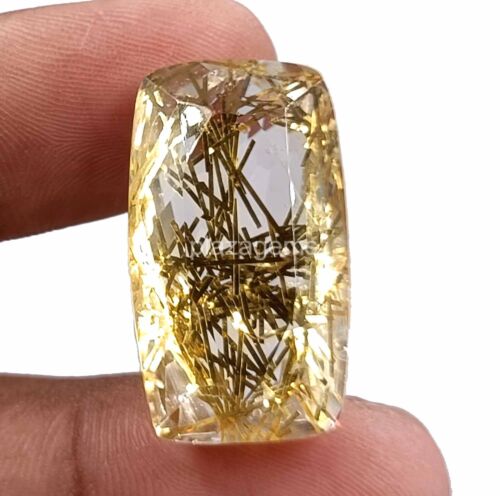 Golden Rutilated Quartz 41 Ct Certified Cushion Cut Loose Gemstone 26x14mm 4OUH - Picture 3 of 8